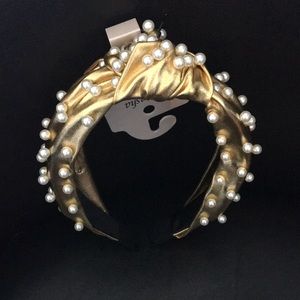 W@W Natasha Gold Twist Headband w Pearls